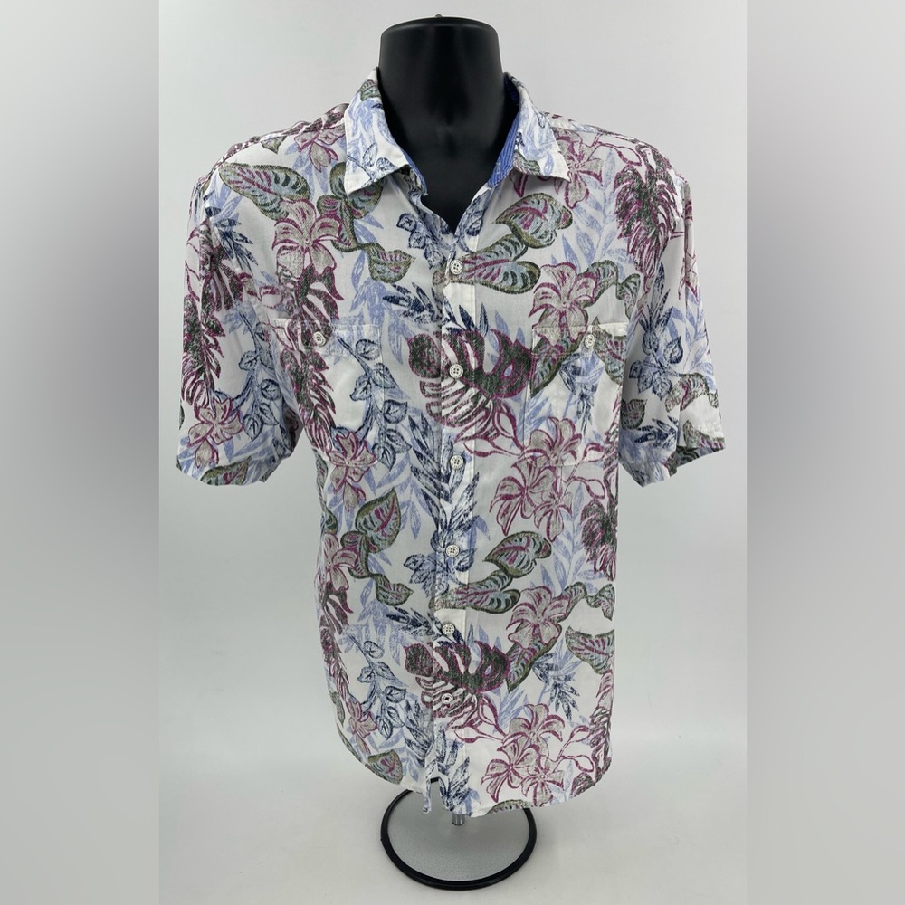 Tommy Bahama Cotton Camp Floral Shirt White Floral‎ Print Mens Size Large L